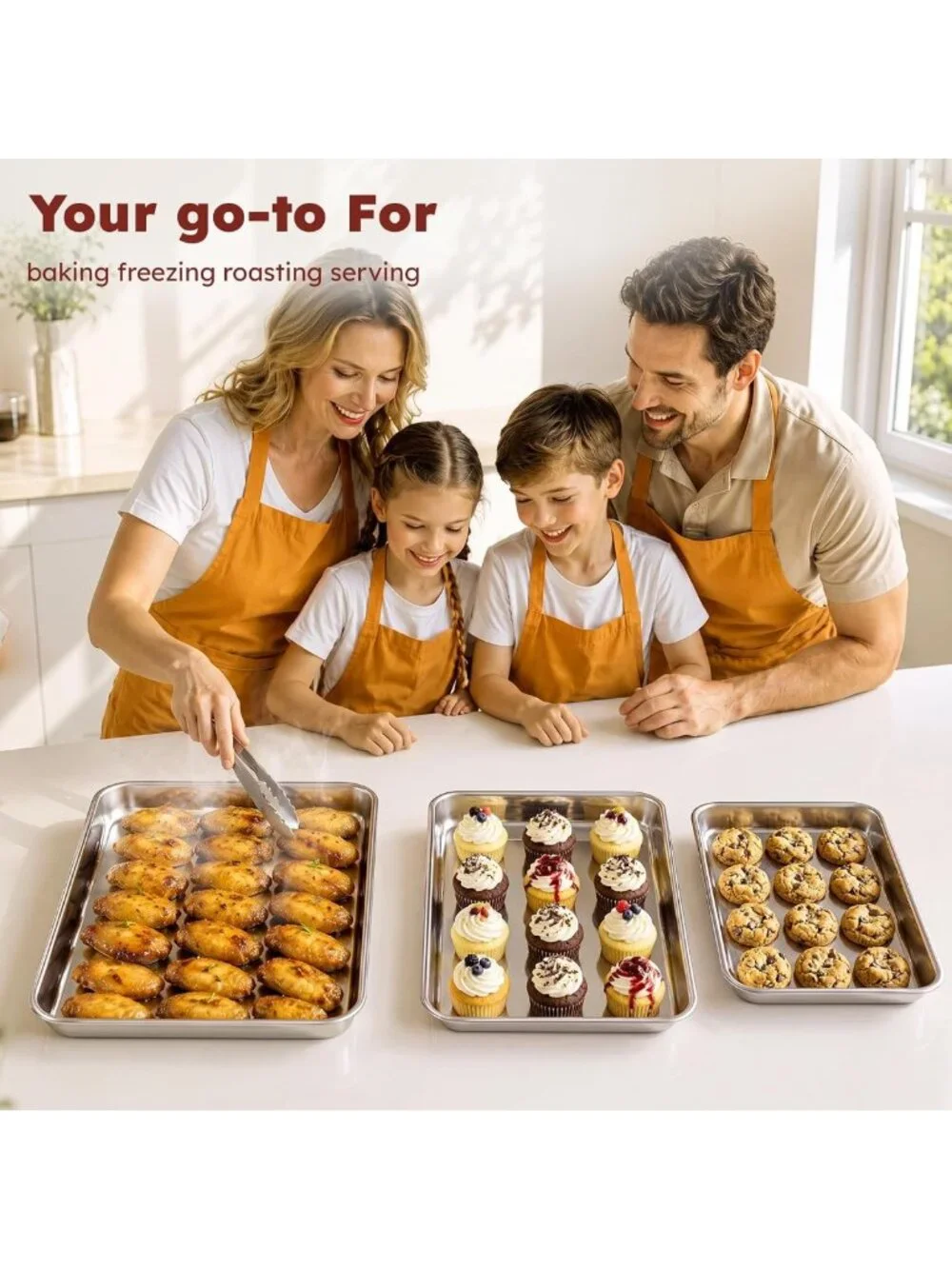 Stainless Steel Baking Sheet Set of 3 - Non-Stick Cookie Sheets for Easy Baking